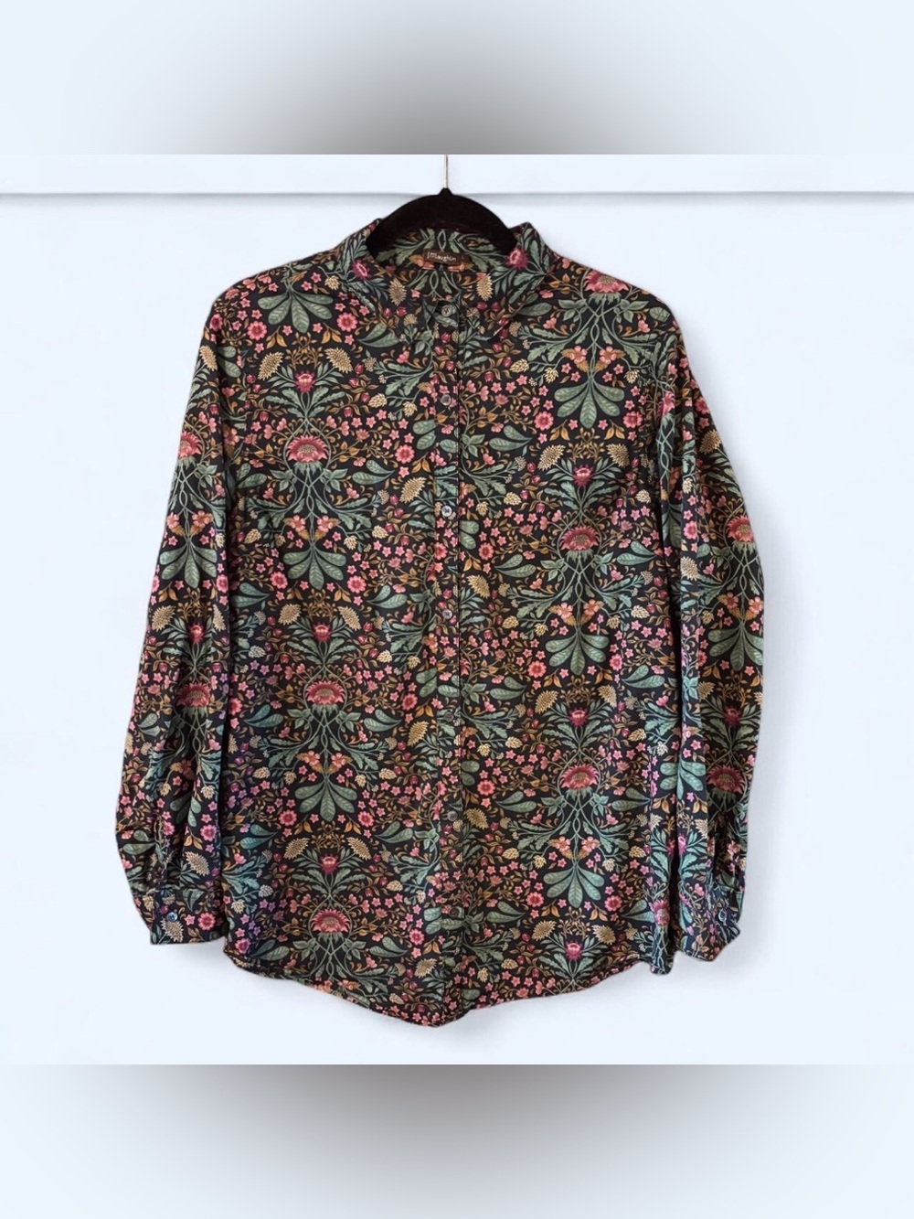 J. McLaughlin Sz Large Long Sleeve Collar Button Shirt Dark Floral Print Cotton